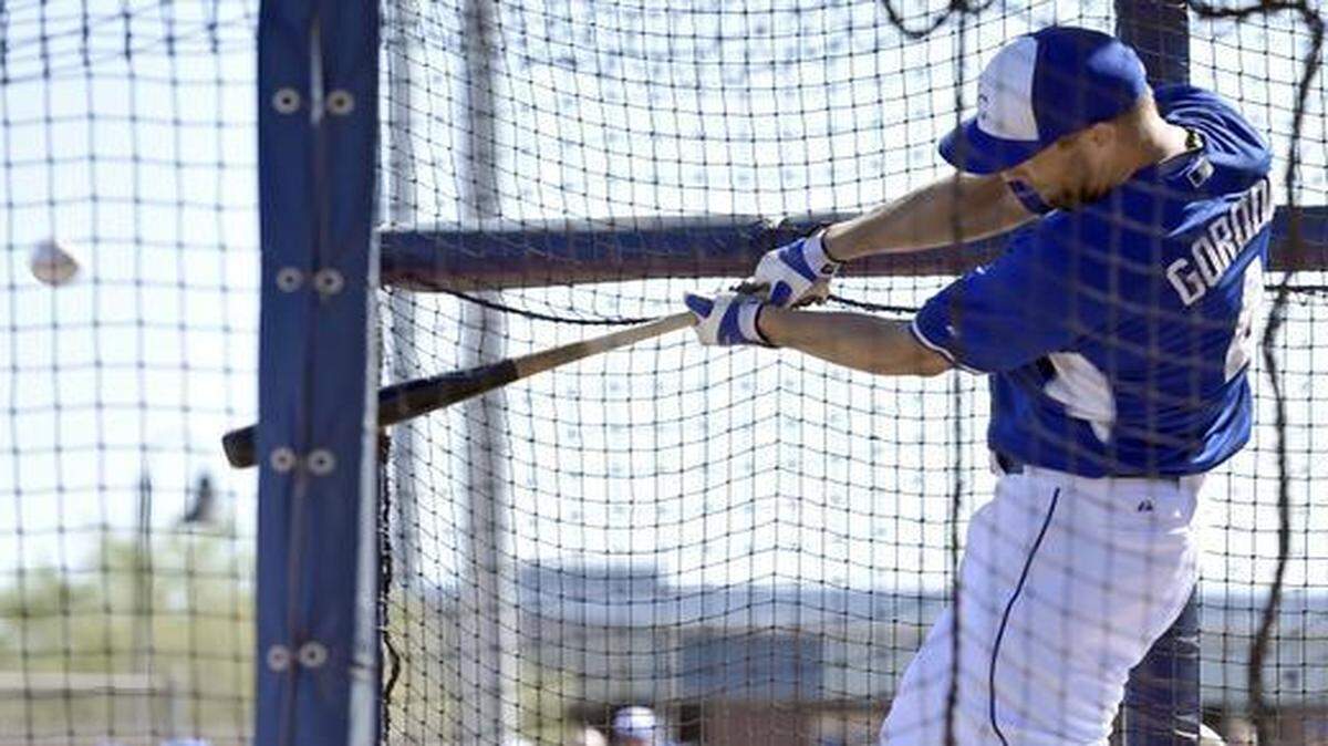 
Alex Gordon swung at soft tosses last week (pictured) but took batting practice on Tuesday for the first time since his wintertime wrist surgery.
