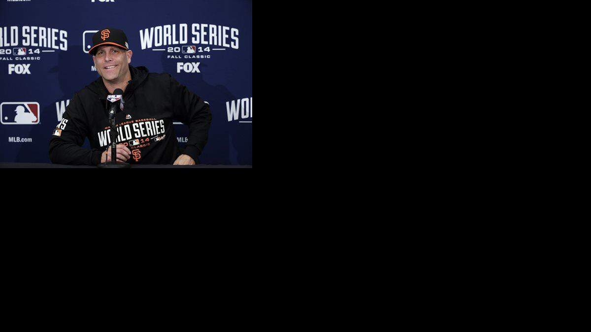 
San Francisco Giants pitcher Tim Hudson answered questions during a news conference on Thursday in San Francisco. The Giants are scheduled to play the Kansas City Royals in game three of baseball's World Series in San Francisco on Friday. 

