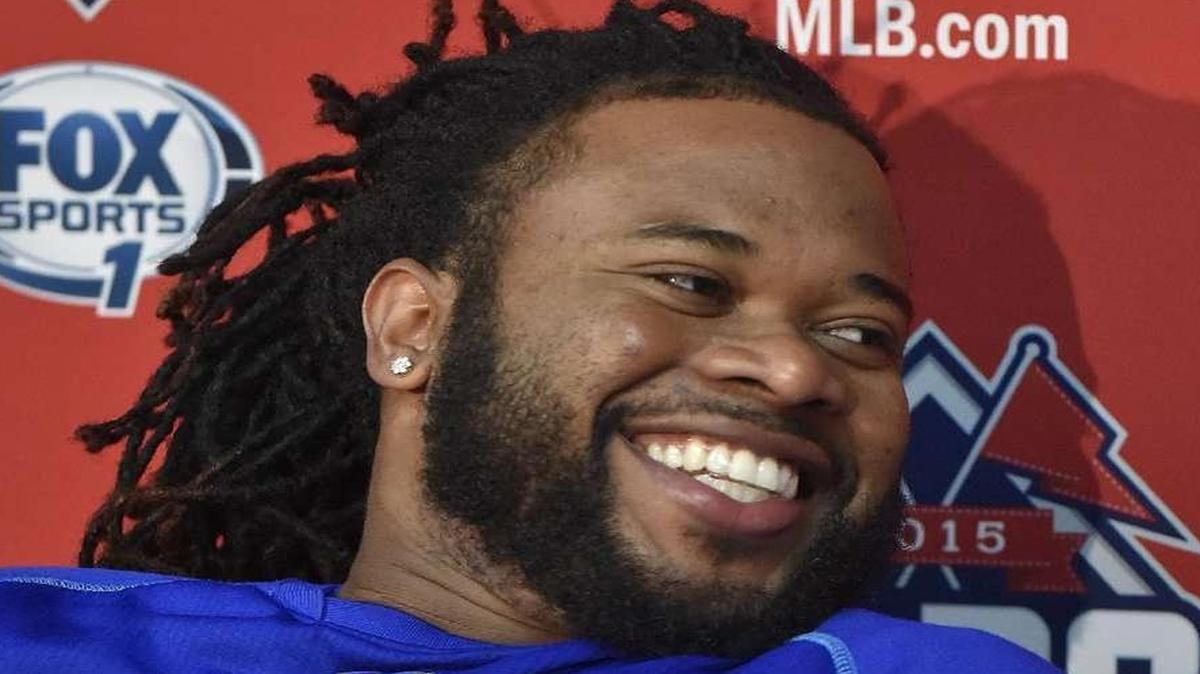 
Johnny Cueto, who will start Game 5 of the AL Division Series tonight against Houston, smiled during his press conference Tuesday at Kauffman Stadium.
