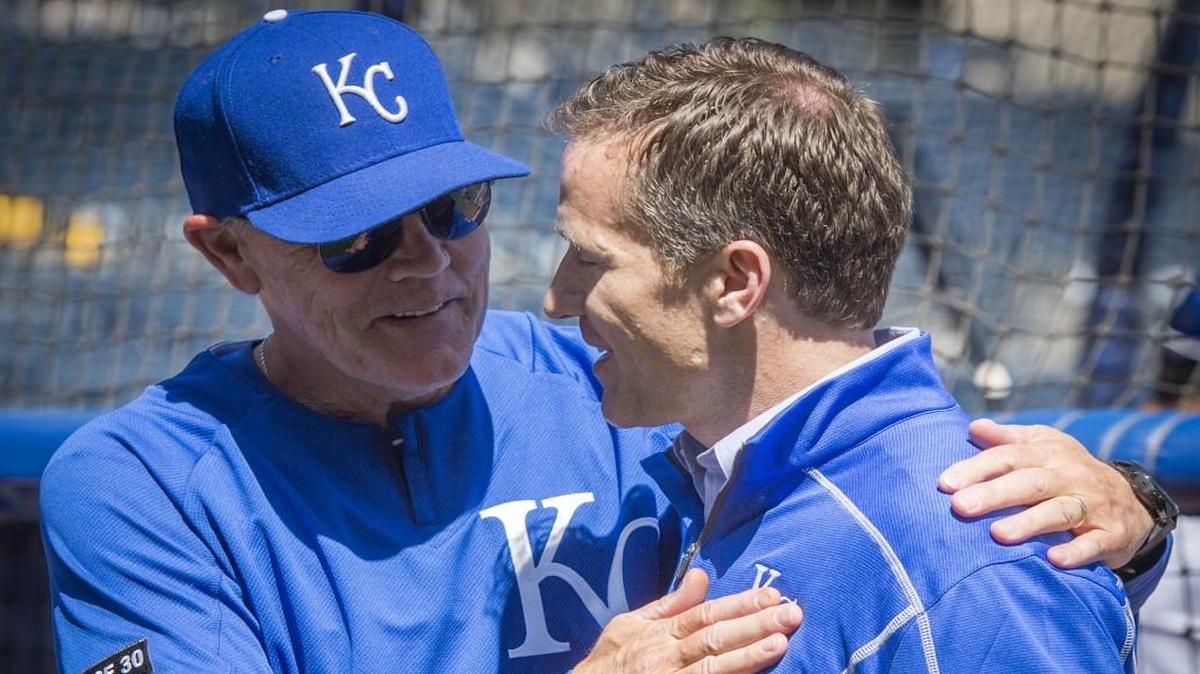 Kansas City Royals manager Ned Yost chatted with Missouri Gov. Eric Greitens as the Royals took batting practice Monday before playing Oakland A’s at Kauffman Stadium. Kansas Gov. Sam Brownback also attended the Royals’ home opener.