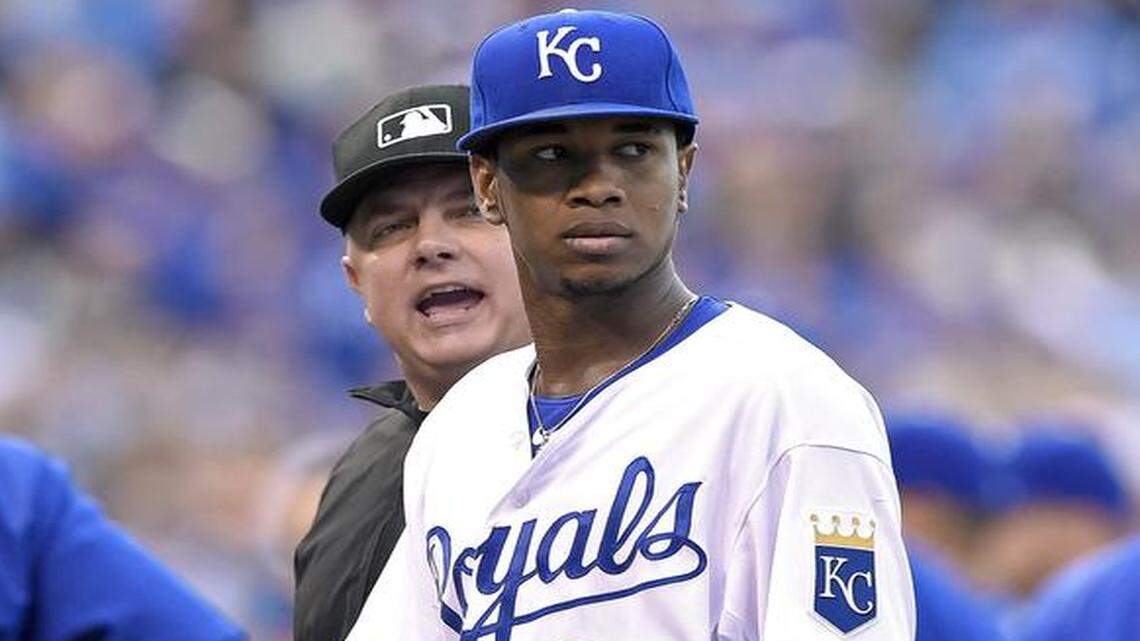 
Royals pitcher Yordano Ventura has been ejected in each of his past two starts, first after hitting Oakland’s Brett Lawrie with a pitch in the fourth inning Saturday and again Thursday after a confrontation with the White Sox’s Adam Eaton that cleared both benches.
