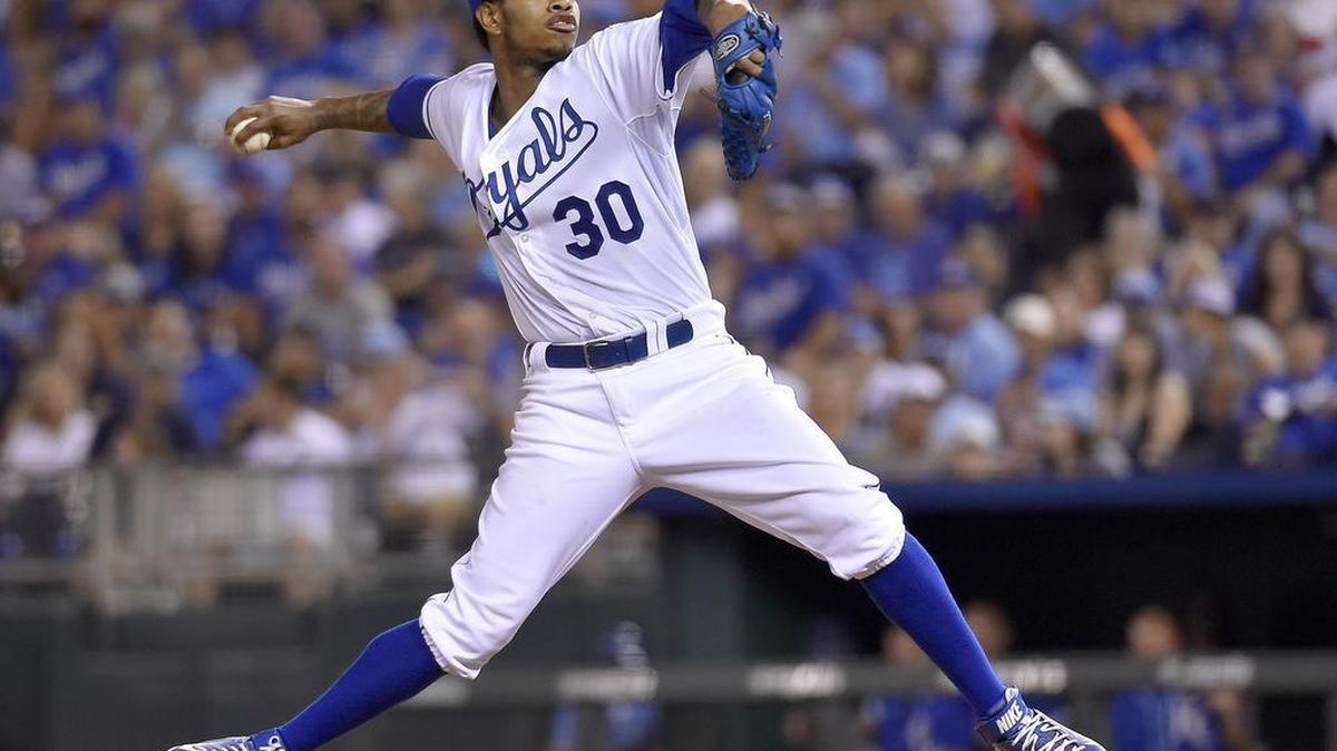 
Kansas City Royals starting pitcher Yordano Ventura (30) throws in the fifth inning during Monday's baseball game against the Minnesota Twins on September 7, 2015 at Kauffman Stadium in Kansas City, Mo.
