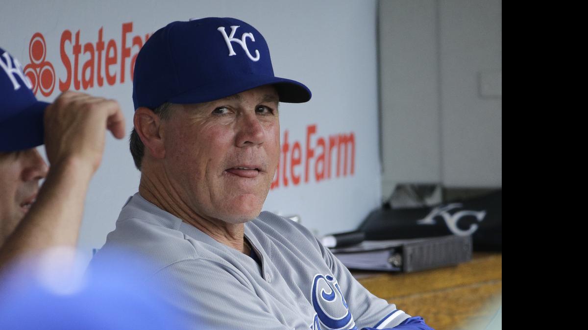 
Kansas City Royals manager Ned Yost watches from the dugout during the seventh inning of an interleague baseball game against the Chicago Cubs Friday, May 29, 2015, in Chicago. (AP Photo/Nam Y. Huh)
