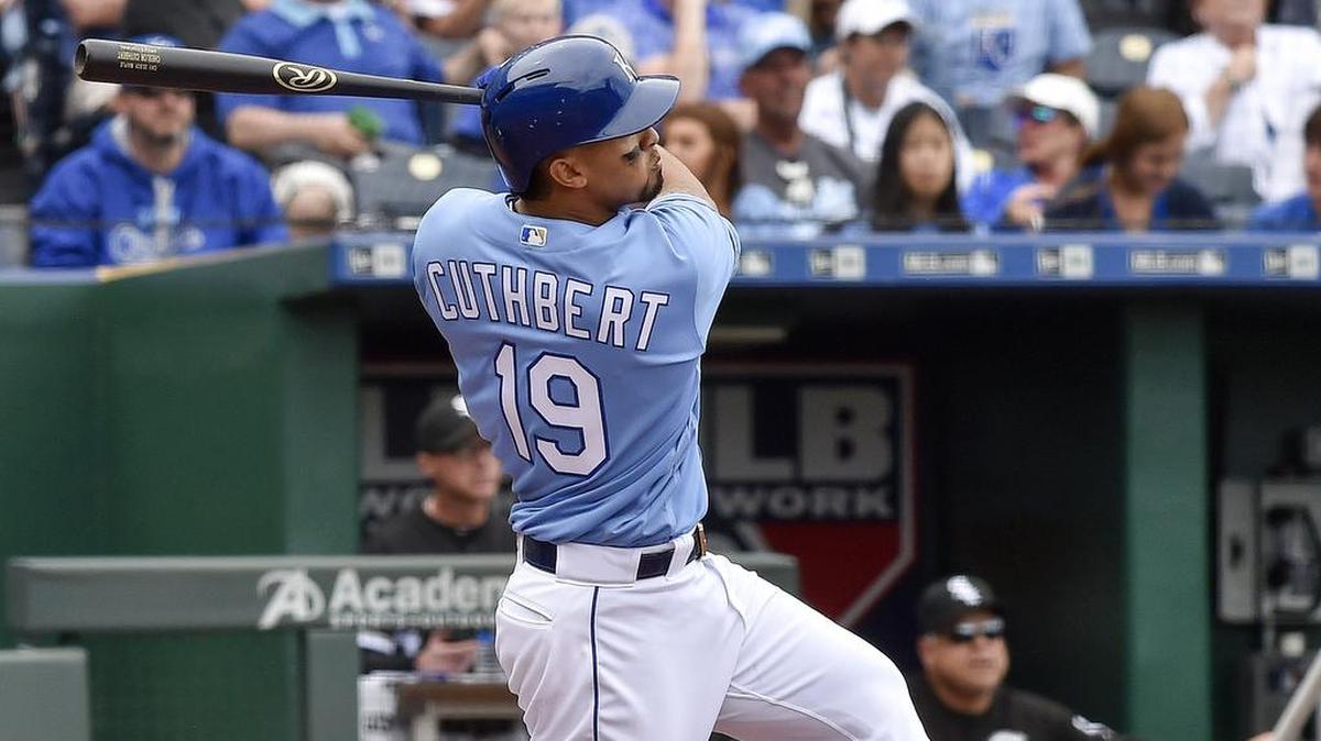 The Royals’ Cheslor Cuthbert followed through on a three-run home run iduring a 2018 game against the White Sox.