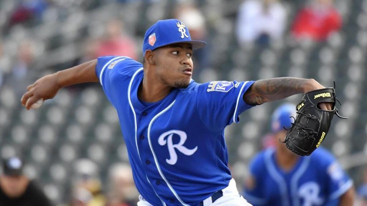 Kansas City Royals relief pitcher Miguel Almonte throws during Wednesday's spring training baseball game against the Cincinnati Reds on February 28, 2018 in Surprise, Arizona.