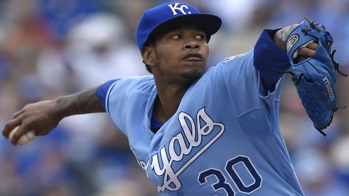 
Kansas City Royals starting pitcher Yordano Ventura (30) throws in the second inning during Thursday's baseball game against the Baltimore Orioles on August 27, 2015 at Kauffman Stadium in Kansas City, Mo.
