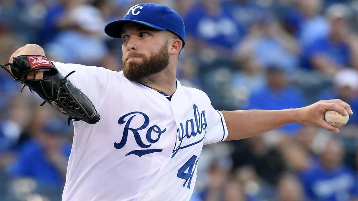 
Kansas City Royals starting pitcher Danny Duffy (41) throws in the first inning during Friday's baseball game against the Los Angeles Angels on August 14, 2015 at Kauffman Stadium in Kansas City, Mo.
