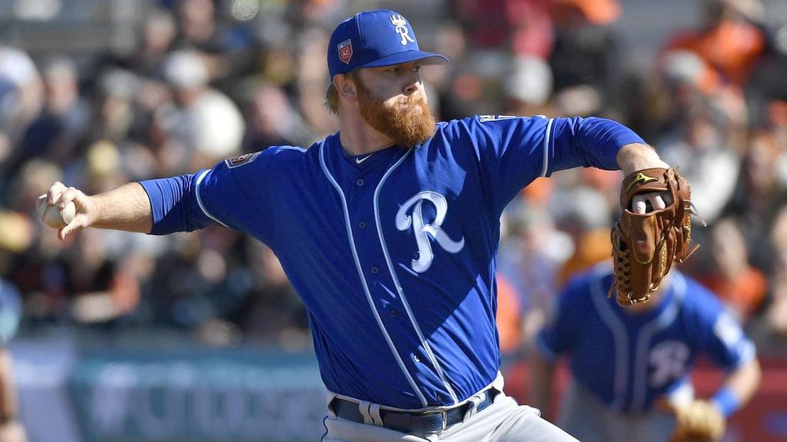 Royals pitcher Blaine Boyer threw against the San Francisco Giants on Monday, February 26, 2018 in Scottsdale, Arizona.
