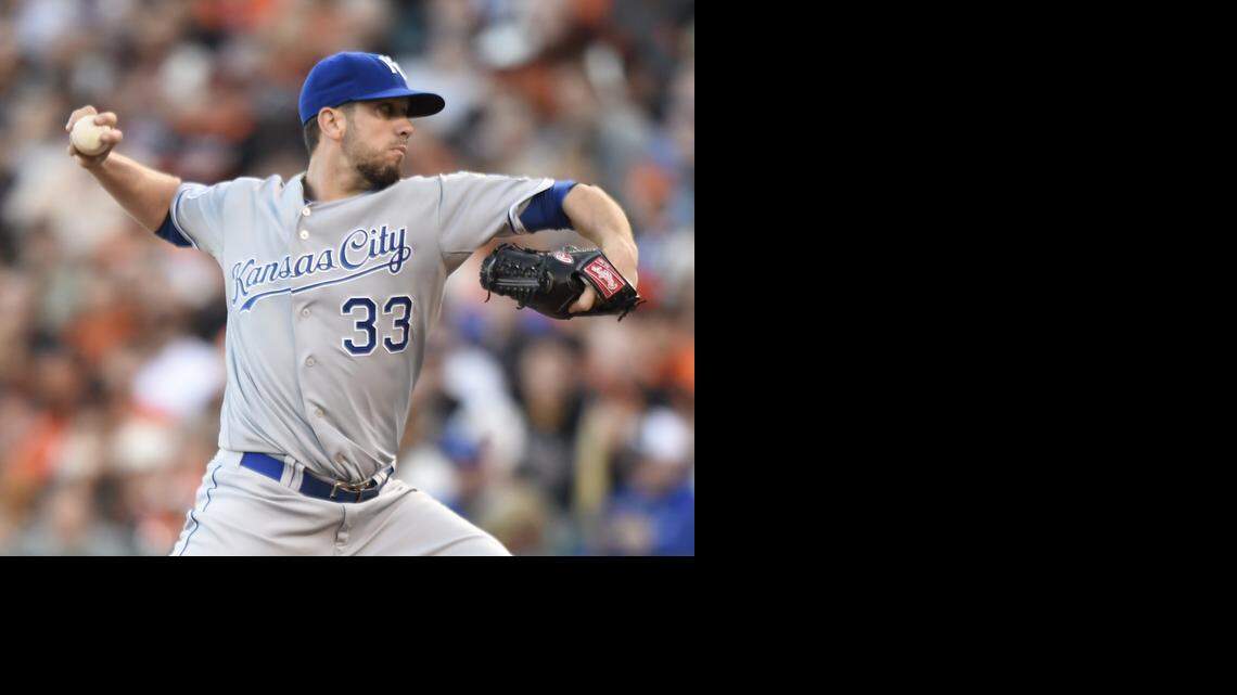 
Kansas City Royals starting pitcher James Shields pitched the ball against the San Francisco Giants batters in the first inning in game five of the World Series on Sunday, October 26, 2014 at AT&T Park in San Francisco, Calif.
