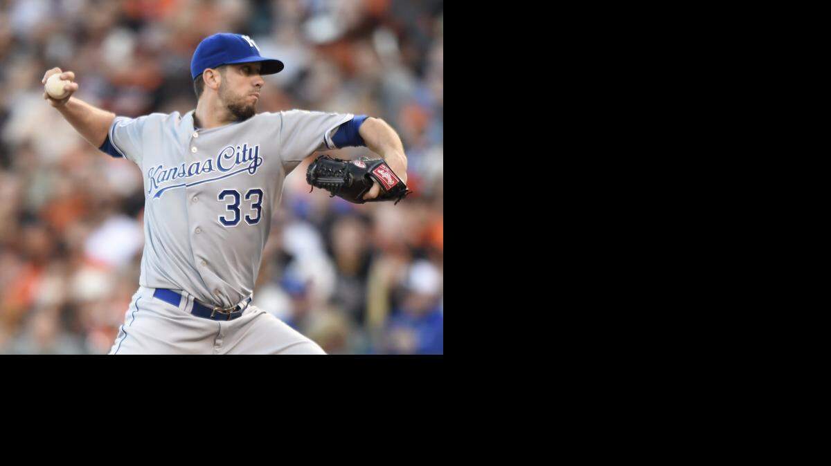 
Kansas City Royals starting pitcher James Shields pitched the ball against the San Francisco Giants batters in the first inning in game five of the World Series on Sunday, October 26, 2014 at AT&T Park in San Francisco, Calif.
