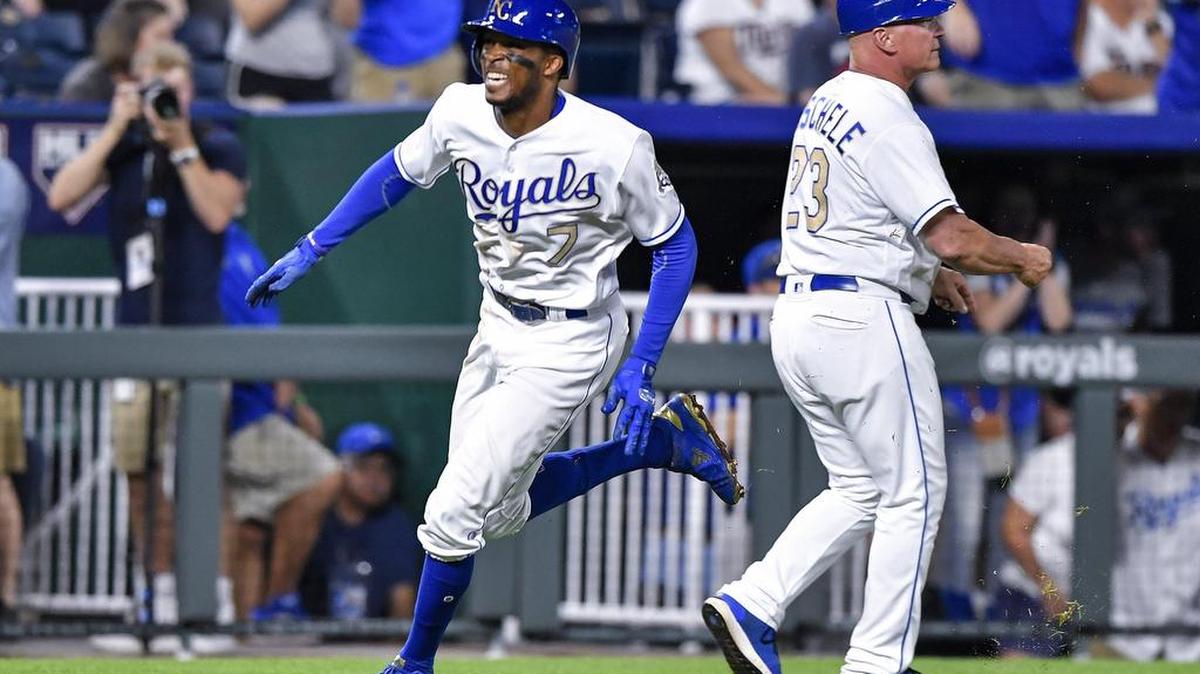 Kansas City Royals’ Rosell Herrera heads for home on a single by Whit Merrifield in the ninth inning during Friday’s baseball game against the Minnesota Twins on September 14, 2018 at Kauffman Stadium in Kansas City, Mo.