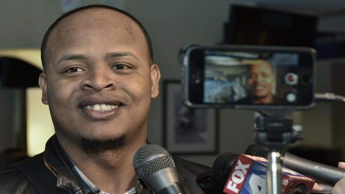 
The Royals introduced Edinson Volquez, their new pitcher during Monday's press conference Kauffman Stadium.
