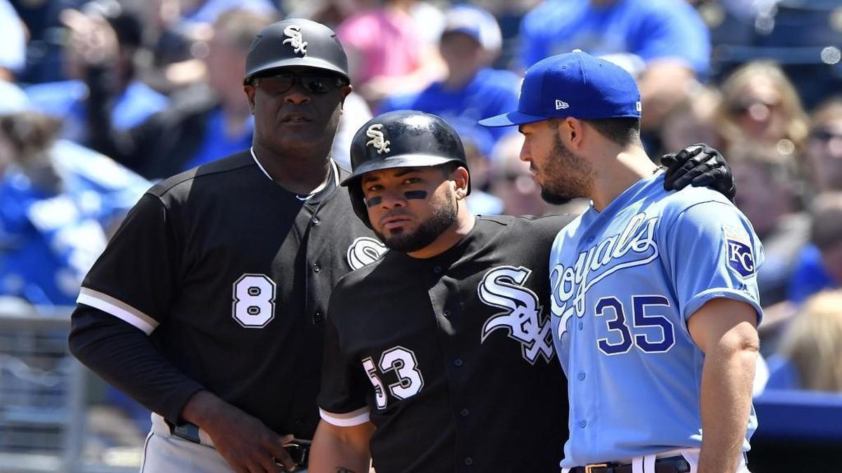Melky Cabrera (center) will join Eric Hosmer and the Royals after a trade announced Sunday.