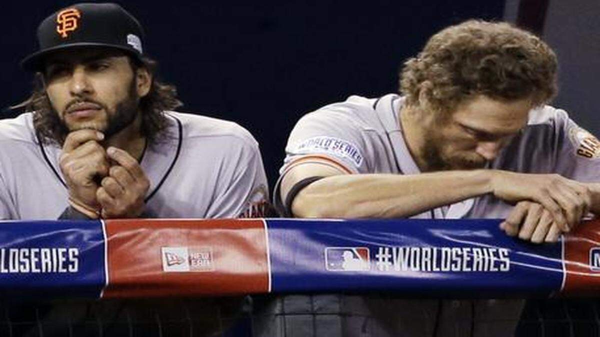 
The faces of the Giants’ Michael Morse (left) and Hunter Pence told the story of game six of the World Series, a 10-0 win for the Royals. But columnist Bruce Jenkins of the San Francisco Chronicle writes of what’s next for the Giants: “Game seven is the greatest spectacle in sports. It doesn’t come around that often. Feel honored to be taking part. … Longstanding Giants fans know game seven. They are intimately familiar with the implications and the history.”
