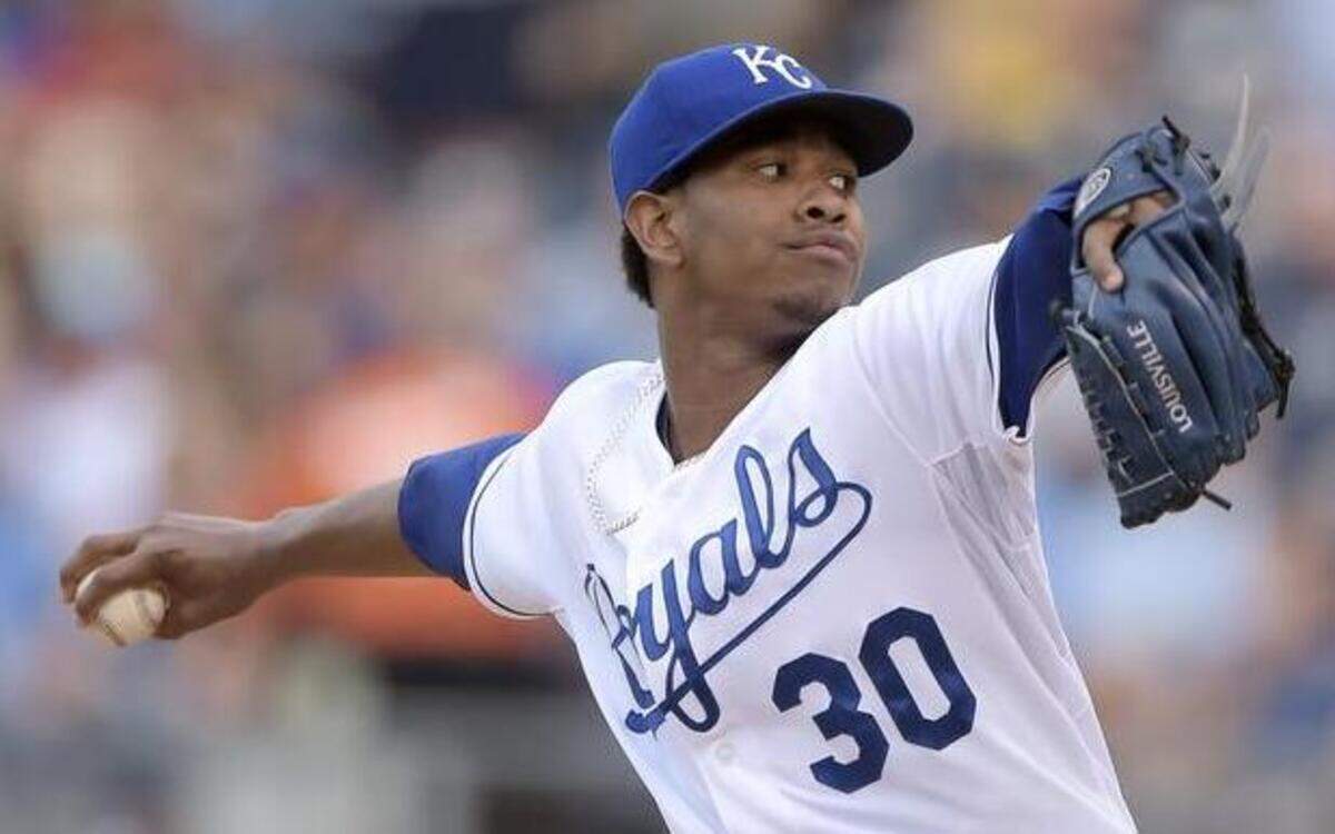 
Royals starting pitcher Yordano Ventura throws against the Indians on July 25 at Kauffman Stadium. He started Friday against the Rangers in Arlington, Texas.
