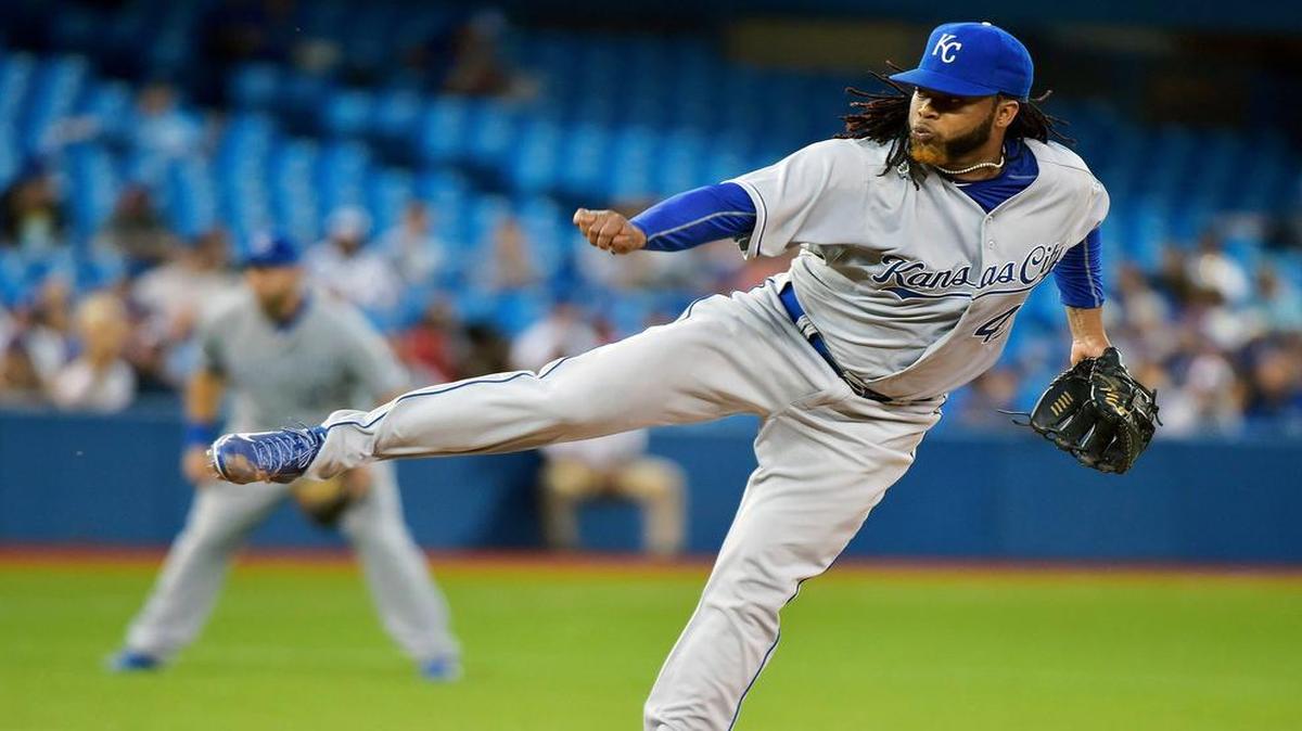 
Johnny Cueto started his first game as a Royal against the Blue Jays Firday night in Toronto.
