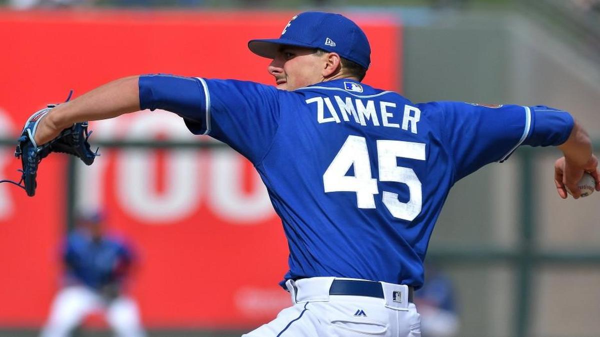 Pitcher Kyle Zimmer threw during a spring-training game.
