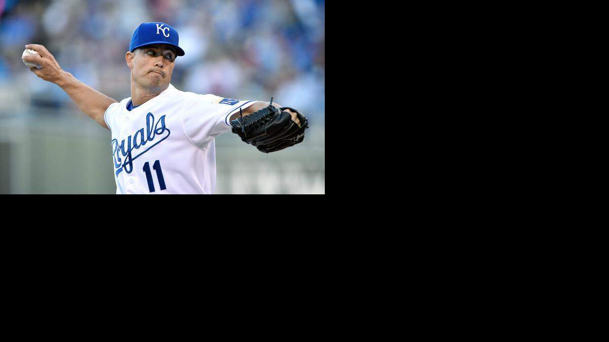 
Kansas City Royals starting pitcher Jeremy Guthrie (11) throws in the first inning during Saturday's baseball game against the Boston Red Sox on September 13, 2014 at Kauffman Stadium in Kansas City, Mo. 
