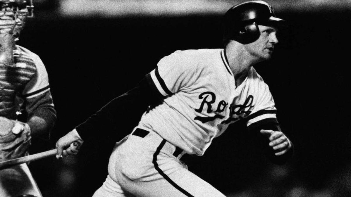 
Kansas City Royals third baseman George Brett paused and watched his double drop in to score a Royals run in the fourth inning of World Series Game 2 with the St. Louis Cardinals in Kansas City on Oct. 20, 1985.
