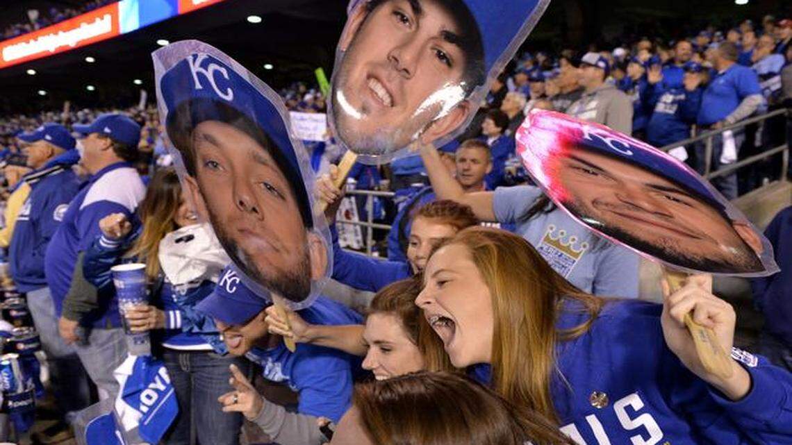 
A homer Tuesday by Mike Moustakas brought cheers (from lower right) from Suzie Fiss, 17; Lula Fiss, 14; Caroline Fiss, 19; and Winnie Fiss, 12, all from Leawood.
