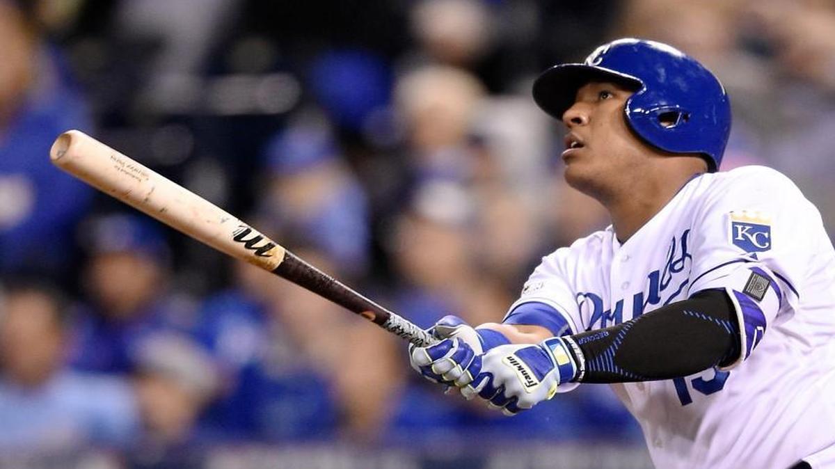 
Kansas City Royals catcher Salvador Perez watches a fourth-inning solo home run fly Friday against the Blue Jays.
