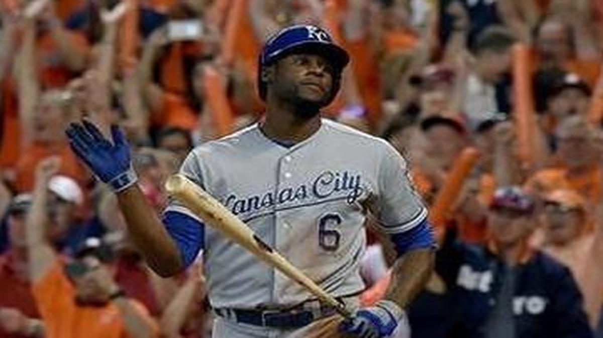 
The Royals’ Lorenzo Cain struck out for the final out of the game Sunday. Earlier, he had hit a home run and couldn’t come up with what would have been a great catch.
