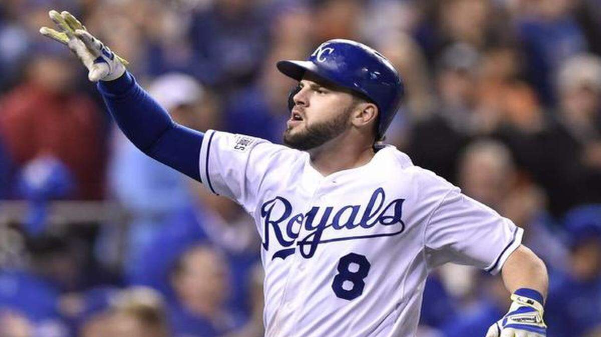 
Royals third baseman Mike Moustakas found his power stroke in the postseason. Moustakas hit five homers, breaking the franchise record for the postseason.
