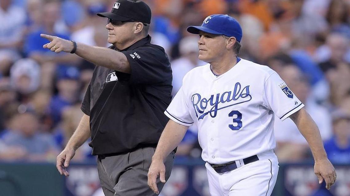 Royals manager Ned Yost, right, has a replay savant in his clubhouse in Bill Duplissea (not pictured).