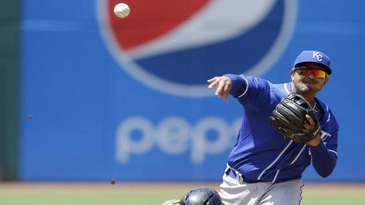 
Christian Colon, pictured here playing second base July 6 against the Cleveland Indians, got his first career start at third base on Sunday against the Oakland Athletics. He didn’t see a lot of action there as the Royals beat the A’s 4-2 behind a dominant performance by Kansas City starter James Shields.
