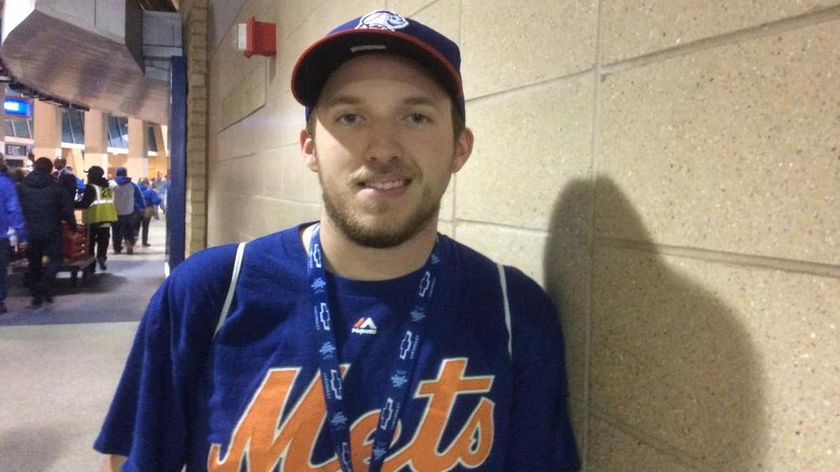 Sam Miller, a Mets fan who just moved to Kansas City from Dallas, was at Kauffman Stadium on Tuesday night.