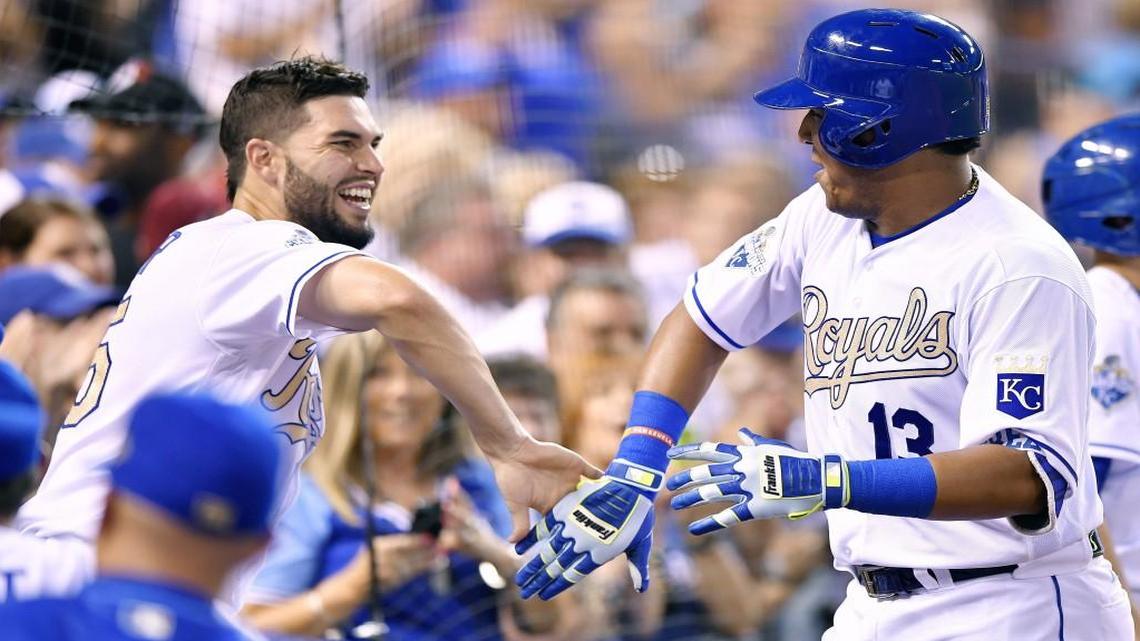 Fans voted Royals first baseman Eric Hosmer (left) and catcher Salvador Perez to start for the American League in the 2016 All-Star Game on July 12 in San Diego.