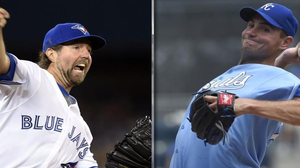 
Toronto sends out knuckleball pitcher R.A. Dickey (left) to start Game 4 of the ALCS on Tuesday. The Royals counter with Chris Young.
