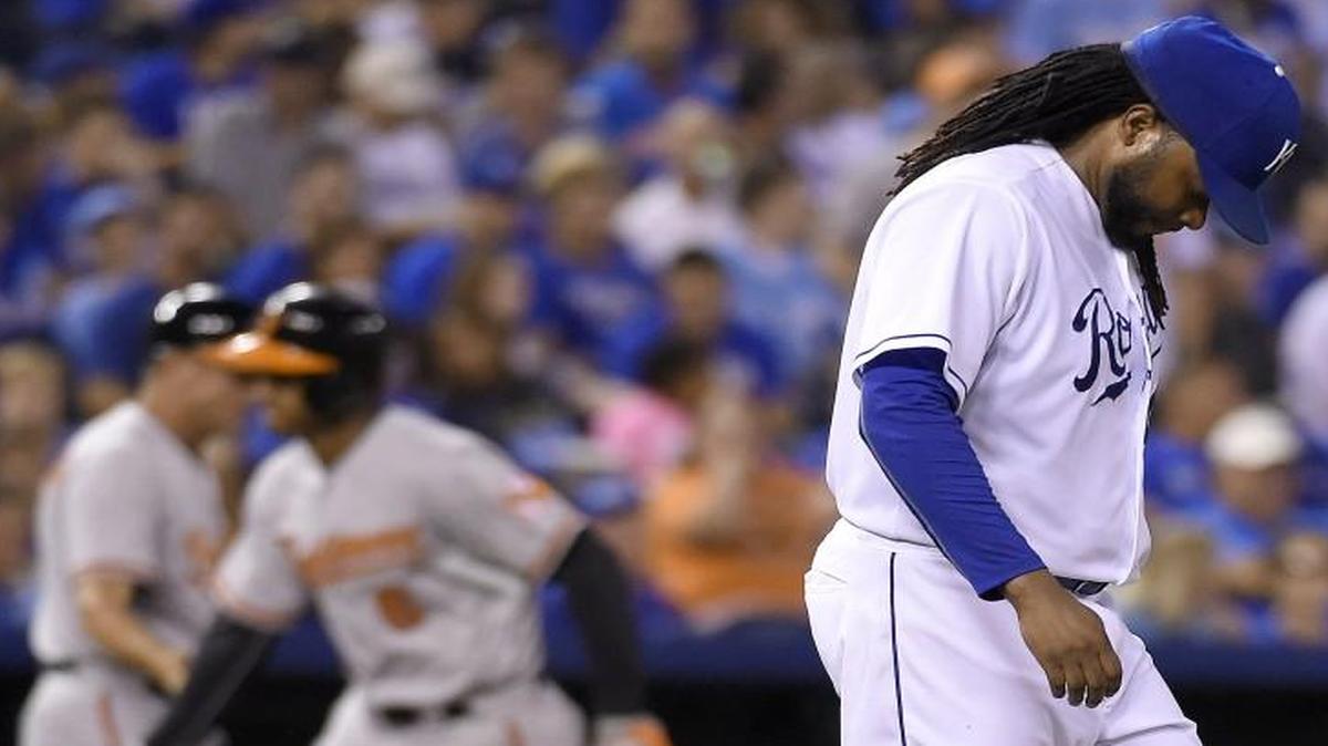 
Starting pitcher Johnny Cueto, Kansas City’s would-be playoff ace, allowed six runs in five innings, and the Baltimore Orioles went on to an 8-5 victory over the Royals on Wednesday night at Kauffman Stadium. Cueto gave up a two-run homer to Orioles second baseman Jonathan Schoop in the fourth inning.
