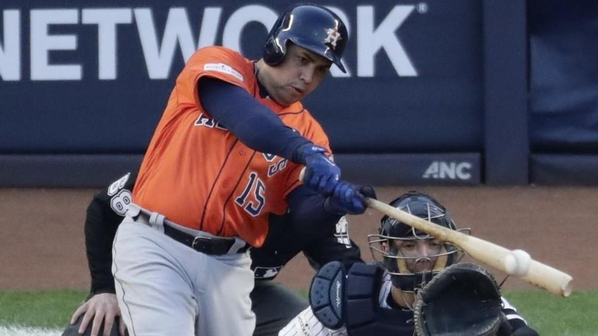 Carlos Beltran with the Astros in the American League Championship Series.
