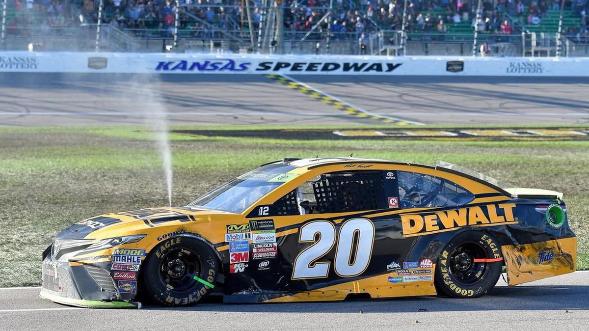 Matt Kenseth saw his playoff chances go up in a cloud of steam after a multi-car wreck on the 198th lap of Sunday’s Hollywood Casino 400 at Kansas Speedway.