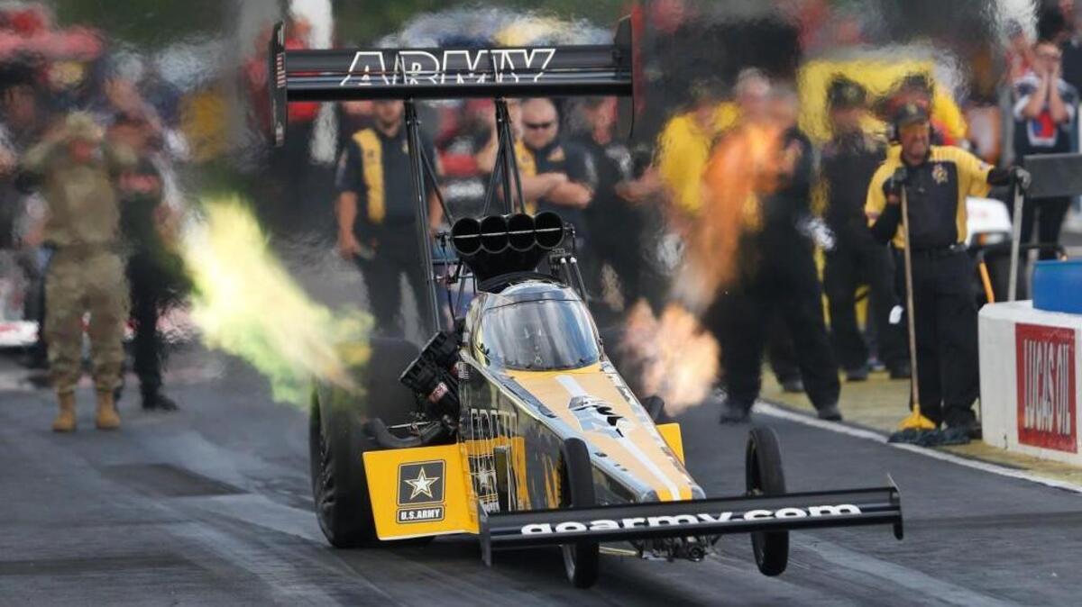 Tony Schumacher and his U.S. Army dragster sit in second place in the Top Fuel standings, trailing Leah Pritchett by 14 points, in the quest for a ninth crown.