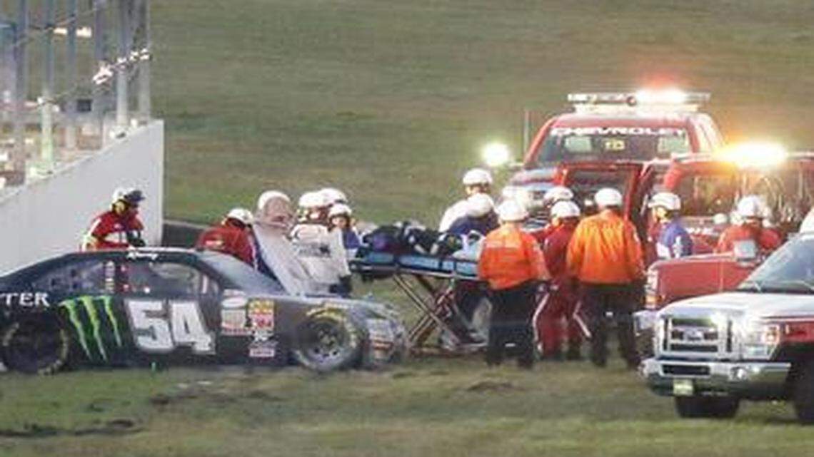 
Kyle Busch was taken to an ambulance on a stretcher after he got caught up in a multicar crash and his car hit an infield retaining wall during the Xfinity series race Saturday at Daytona International Speedway.
