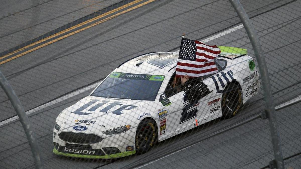 Brad Keselowski waved to the crowd after winning Sunday’s race at Talladega Superspeedway in Talladega, Ala.