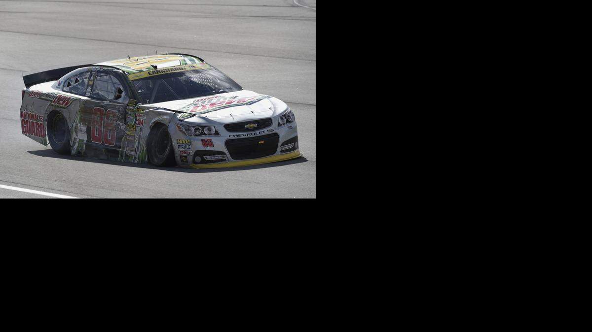 
Sprint Cup Series driver Dale Earnhardt Jr. struggled to get around the track after he made contact with the outer wall in the Hollywood Casino 400 on Sundayat Kansas Speedway.
