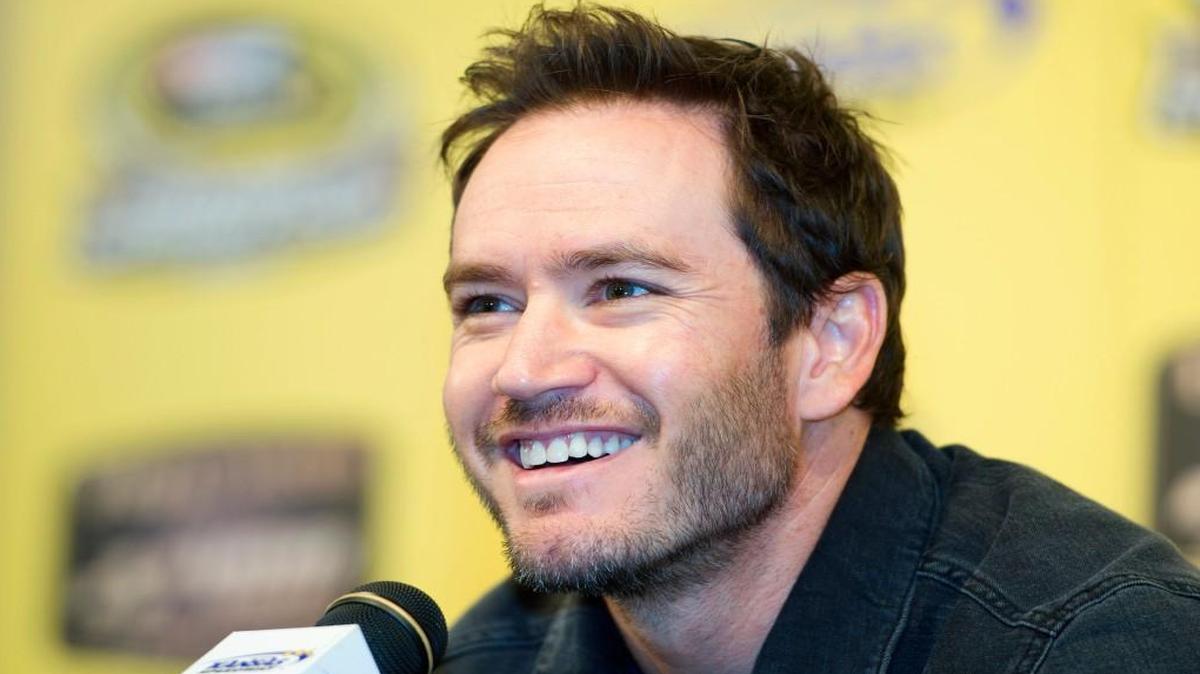 
Grand Marshal Mark Paul Gosselaar answers questions from the media during a press conference before Sunday’s NASCAR Sprint Cup Hollywood Casino 400 race Sunday at the Kansas Speedway.
