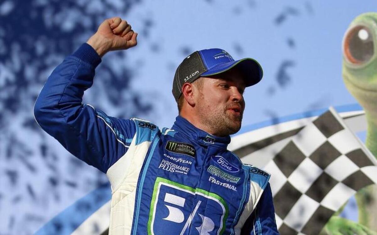 Ricky Stenhouse Jr. celebrated after his first Monster Energy NASCAR Cup Series win Sunday at Talladega Superspeedway in Alabama.