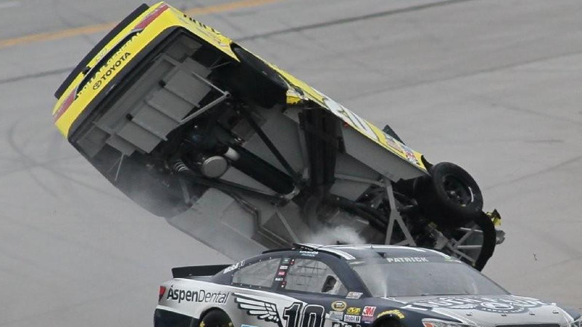 Matt Kenseth’s car flipped after Danica Patrick’s car crashed into him during Sunday’s race at Talladega Superspeedway.