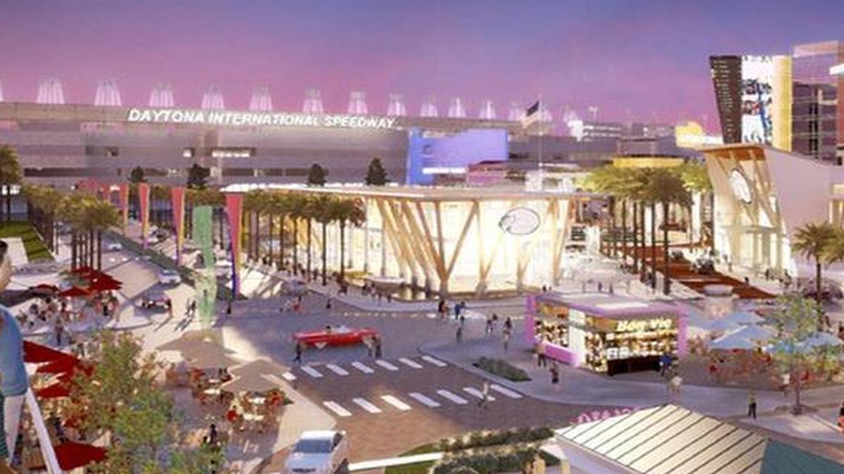 
This is an artist’s rendering of the One Daytona project, an $812 million mix-use development rising across from Daytona International Speedway,
