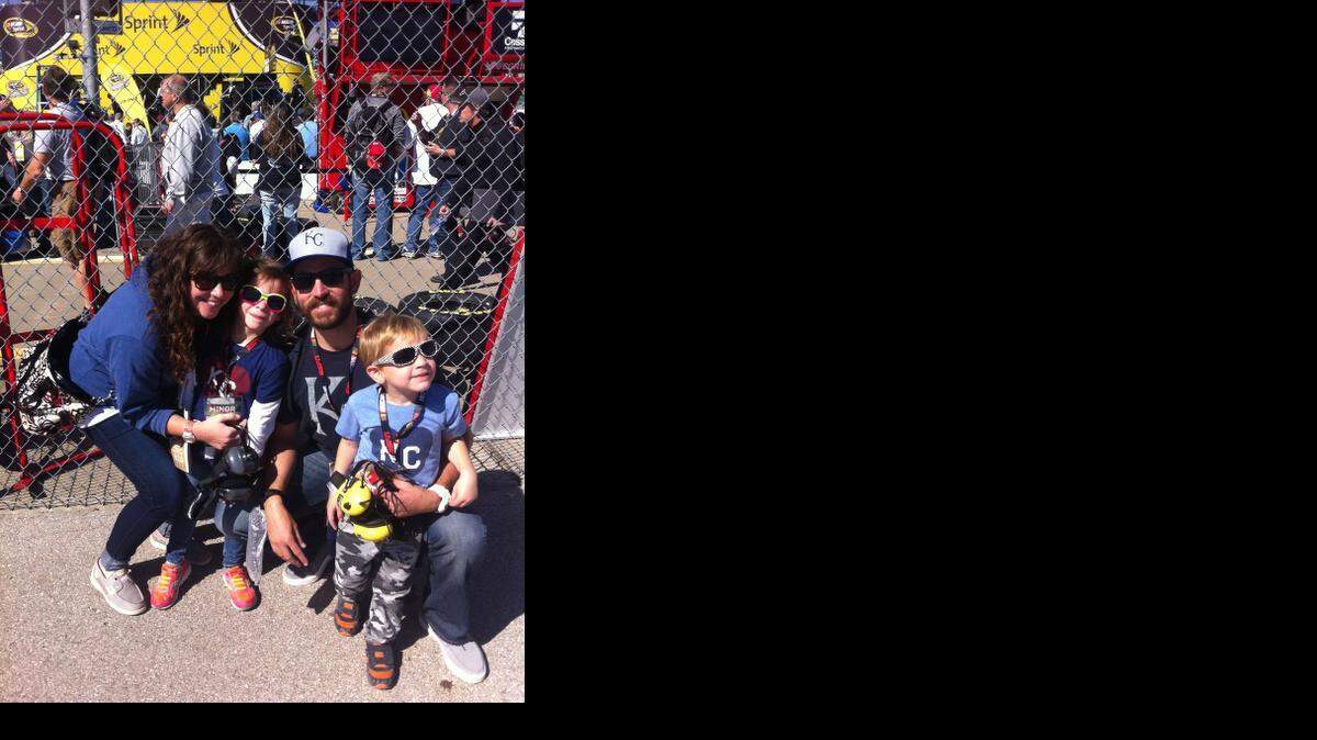 
The Wiebe family — Ryan, Maureen, Rellan and Oliver — were sporting their Royals gear on Sunday at Kansas Speedway.
