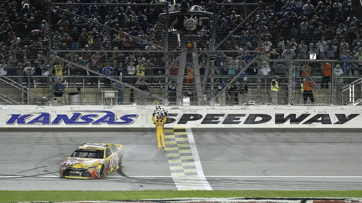 Kyle Busch won the NASCAR Sprint Cup Go Bowling 400 on May 7, 2016 at Kansas Speedway.