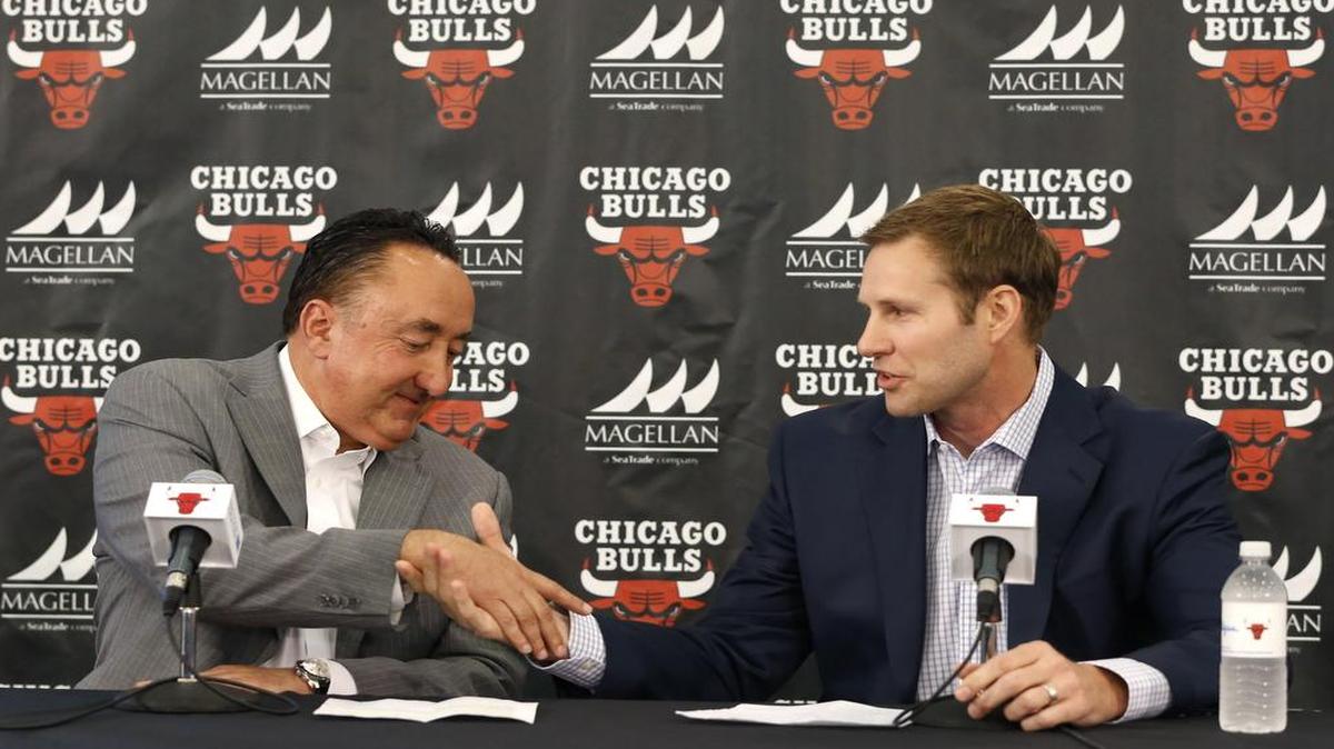 
Chicago Bulls general manager Gar Forman (left) and new coach Fred Hoiberg.
