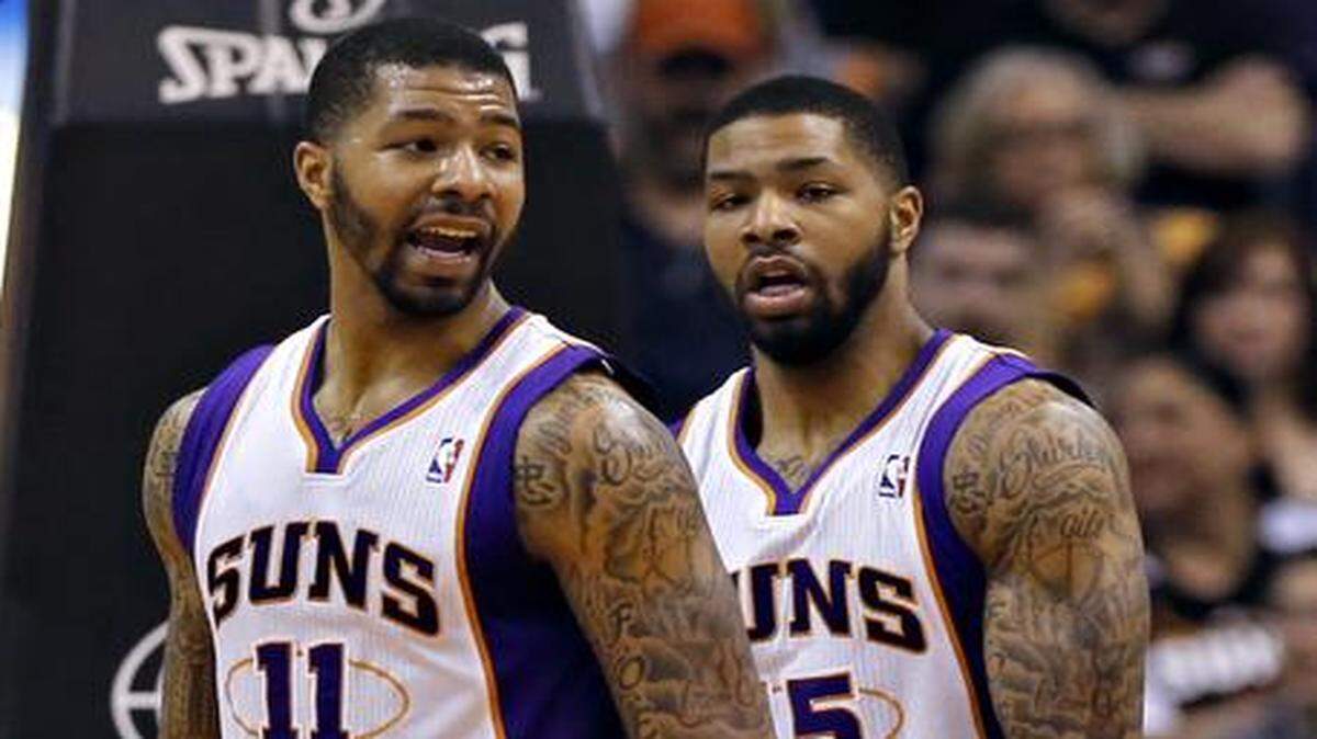 
The Phoenix Suns’ Markieff Morris (left) and his twin brother, Marcus Morris.