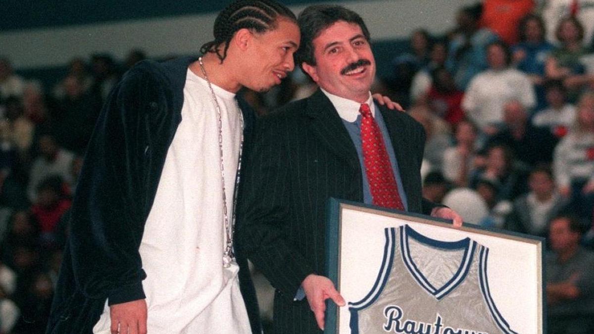 Raytown coach Mark Scanlon (right) helped retire the No. 10 worn by Tyronn Lue (left). Now, two decades after graduating from Raytown, Lue led Cleveland to an NBA title as a coach.