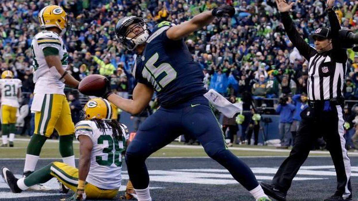 
Seattle Seahawks wide receiver Jermaine Kearse threw the ball into the stands after scoring the game-winning touchdown against the Green Bay Packers during overtime of the NFC championship game on Jan. 18.


