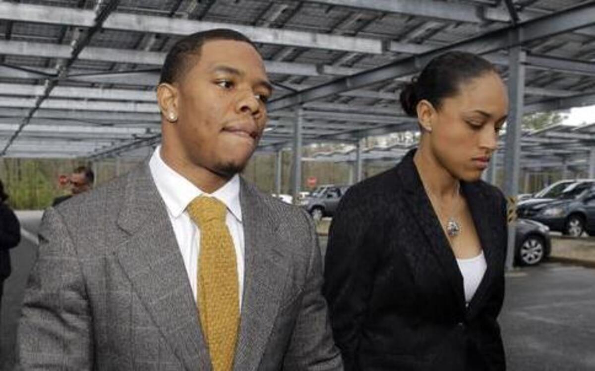 
In this May 1, 2014, file photo, Baltimore Ravens football player Ray Rice held hands with his wife, Janay Palmer, as they arrived at the Atlantic County Criminal Courthouse in Mays Landing, N.J.

